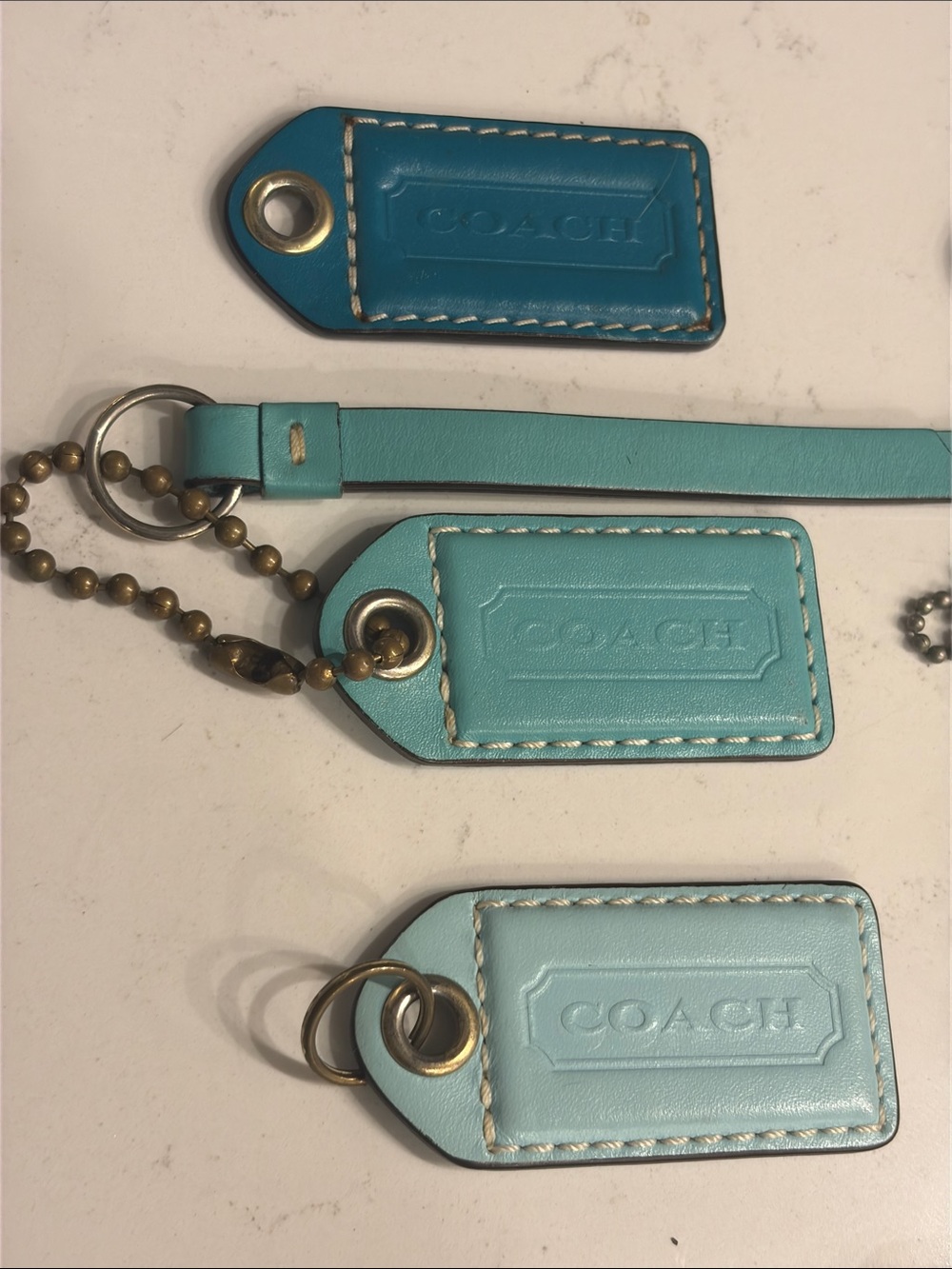Vintage Y2K Coach Leather Key Tag Lot of 7 - Turquoise, Teal & Orange - Picture 2 of 4